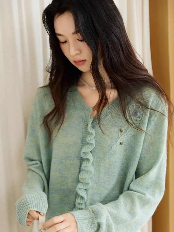 Romantic Ruffle Floral Embroidered Cardigan