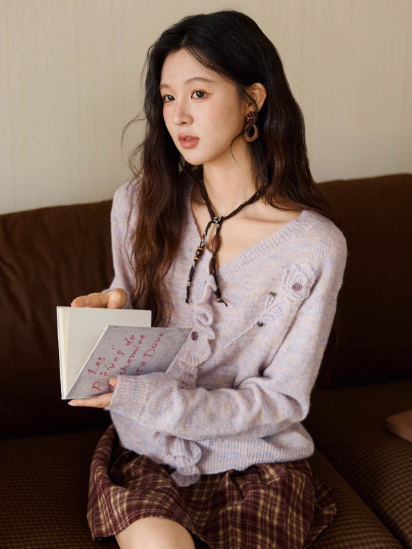 Romantic Ruffle Floral Embroidered Cardigan