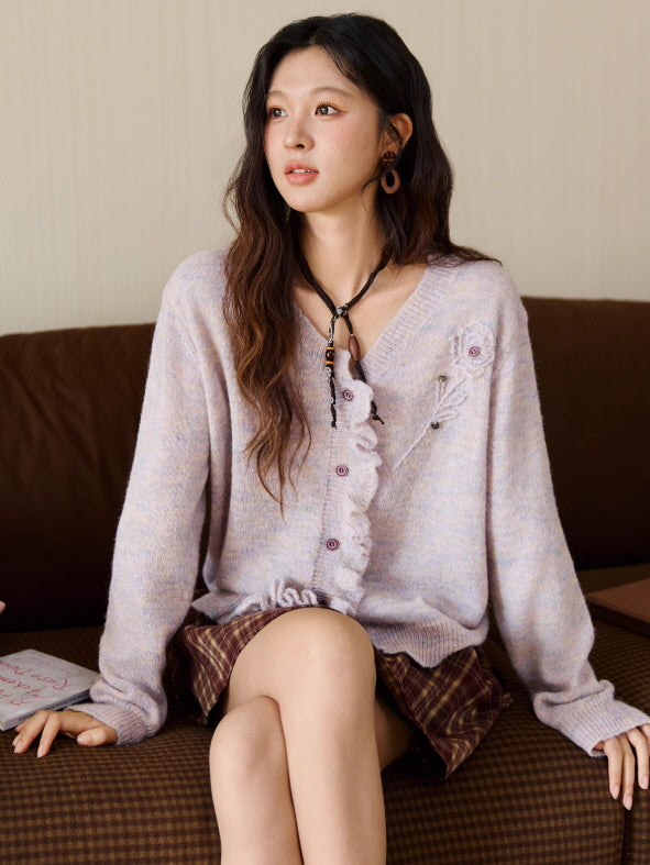 Romantic Ruffle Floral Embroidered Cardigan