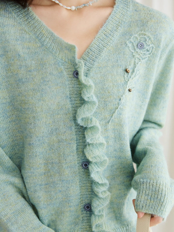Romantic Ruffle Floral Embroidered Cardigan