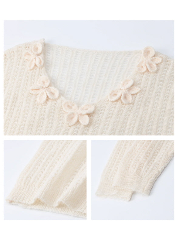 Romantic Flower Detail Knit Blouse