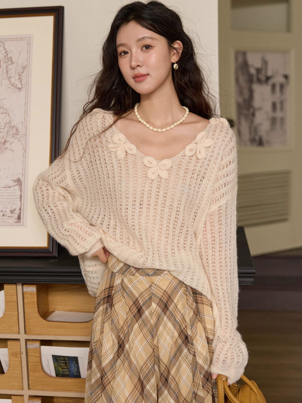 Romantic Flower Detail Knit Blouse