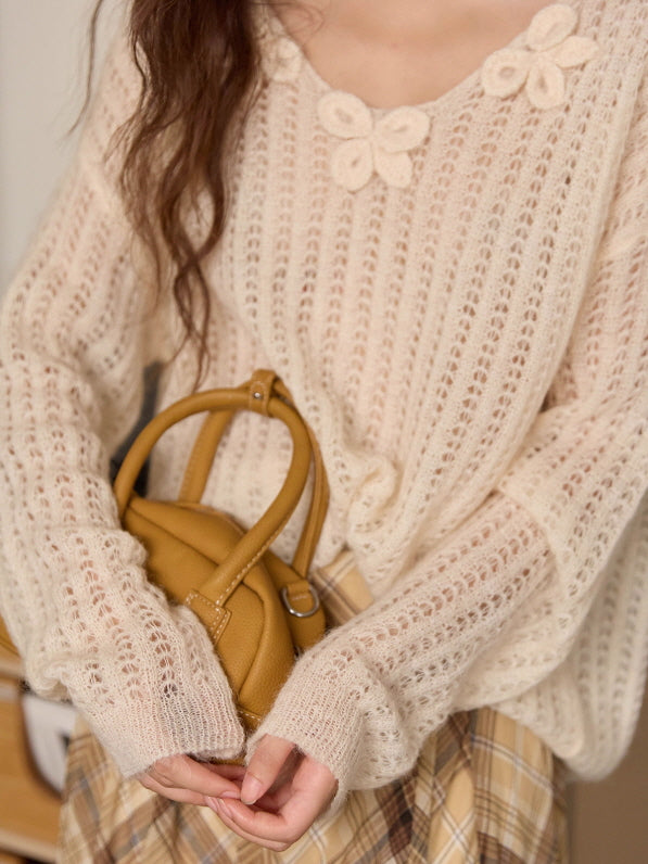 Romantic Flower Detail Knit Blouse