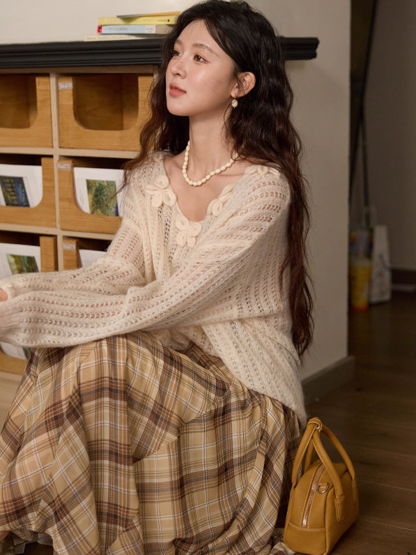 Autumn Vintage Plaid Flow Skirt