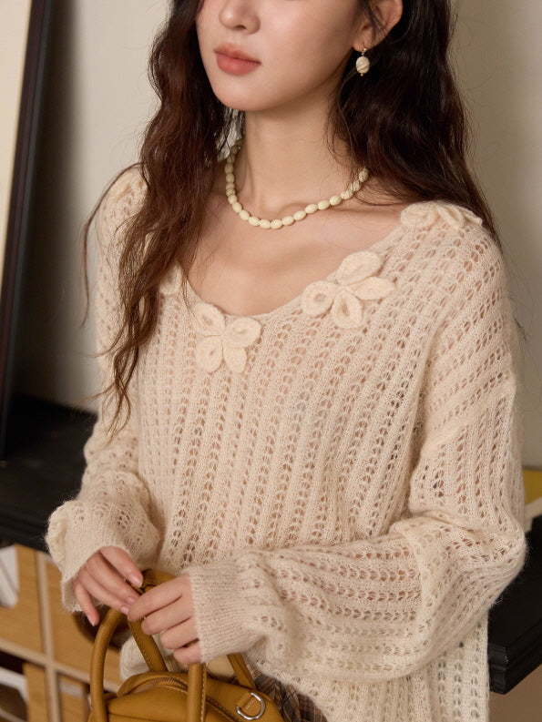 Romantic Flower Detail Knit Blouse