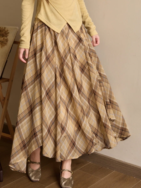 Autumn Vintage Plaid Flow Skirt