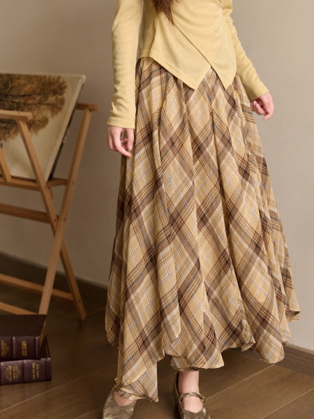 Autumn Vintage Plaid Flow Skirt