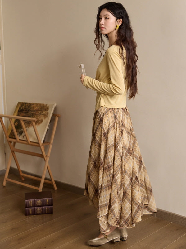 Autumn Vintage Plaid Flow Skirt