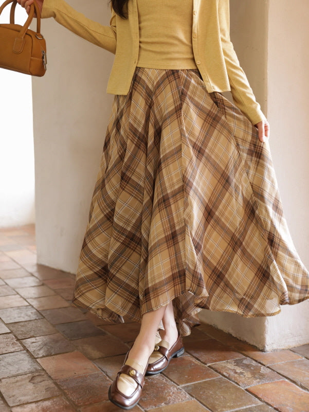 Autumn Vintage Plaid Flow Skirt