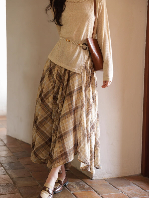 Autumn Vintage Plaid Flow Skirt