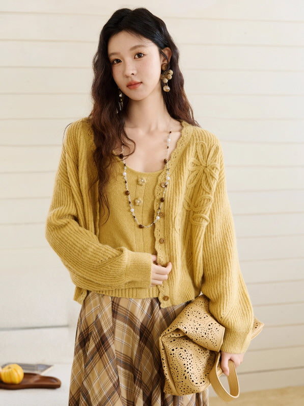 Golden Meadow Knit Camisole & Cardigan Set