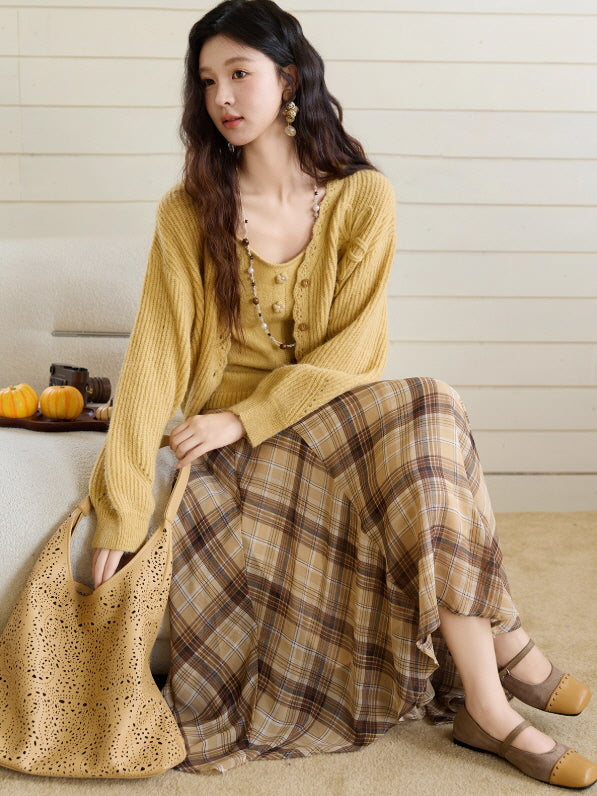 Golden Meadow Knit Camisole & Cardigan Set