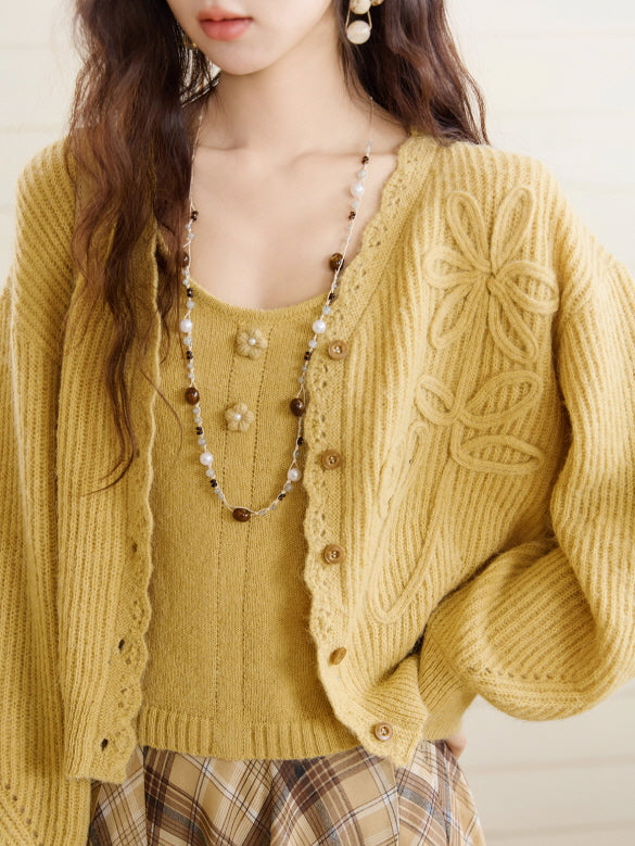 Golden Meadow Knit Camisole & Cardigan Set