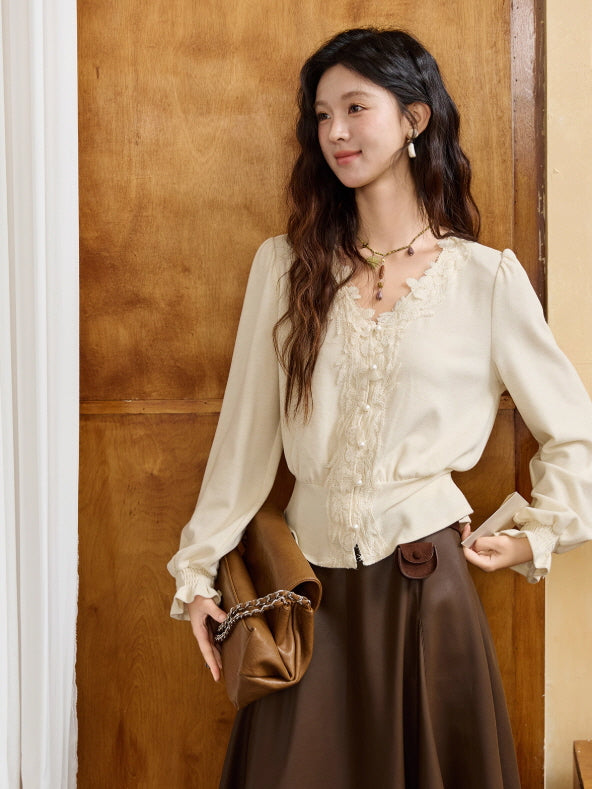 Romantic Lace Trim Vintage Blouse