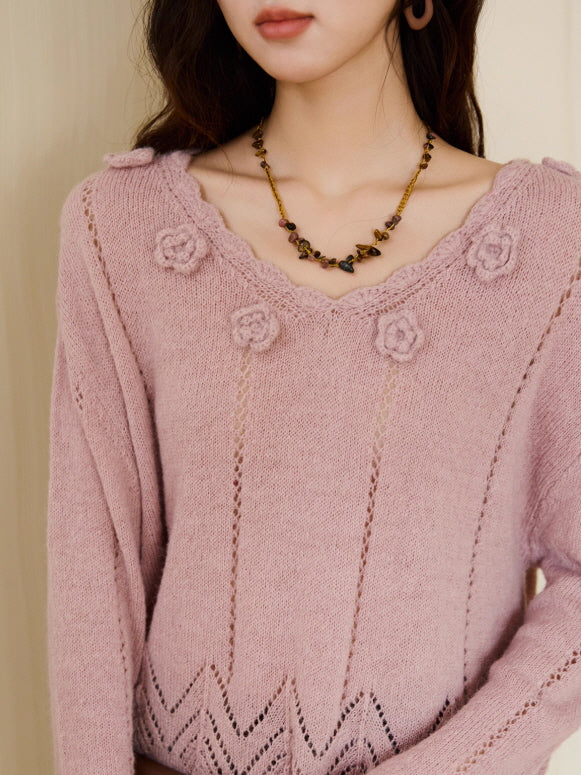 Blush Knit Rose Sweater