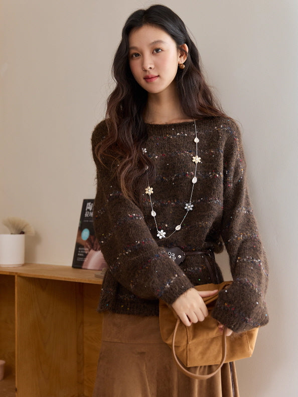 Cozy Chocolate Speckled Knit Sweater