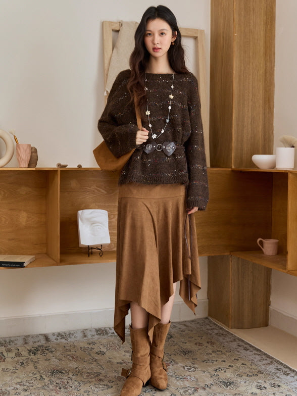 Cozy Chocolate Speckled Knit Sweater