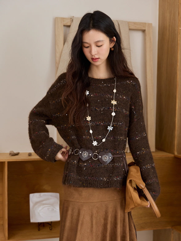 Cozy Chocolate Speckled Knit Sweater
