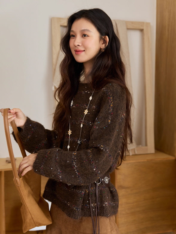 Cozy Chocolate Speckled Knit Sweater
