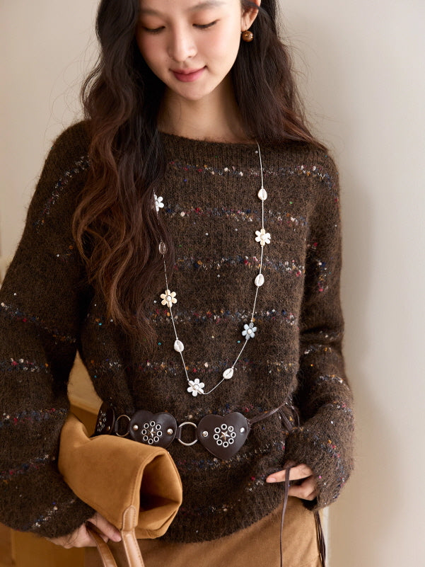 Cozy Chocolate Speckled Knit Sweater