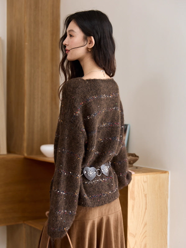 Cozy Chocolate Speckled Knit Sweater