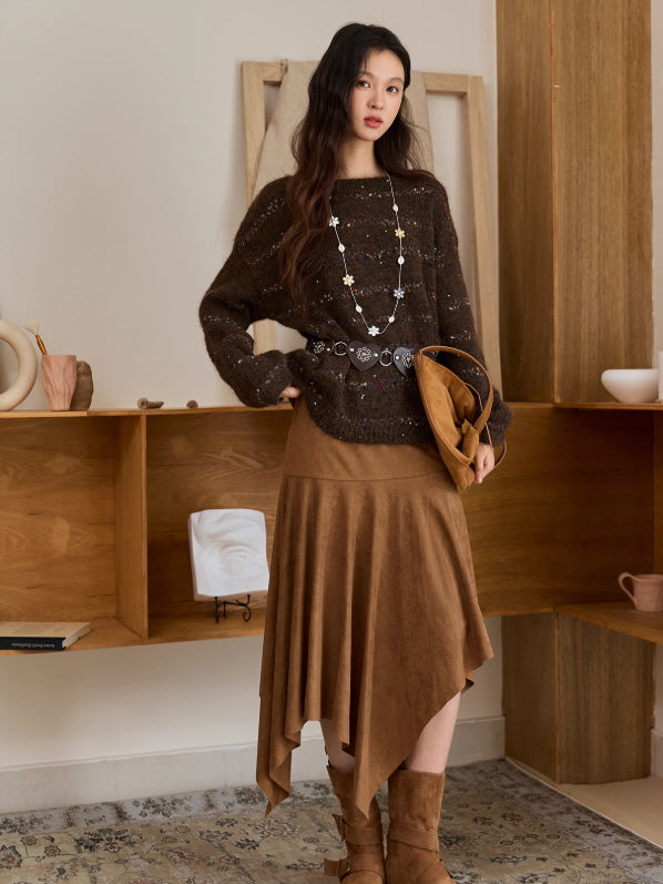 Cozy Chocolate Speckled Knit Sweater