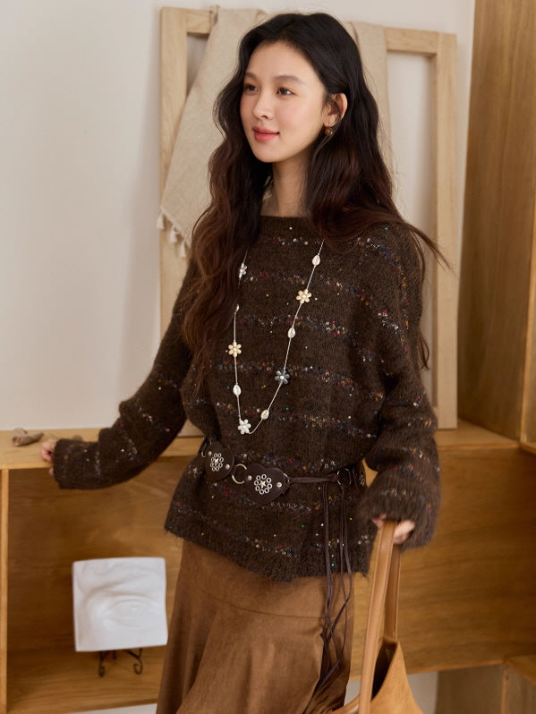 Cozy Chocolate Speckled Knit Sweater