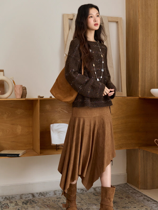 Cozy Chocolate Speckled Knit Sweater