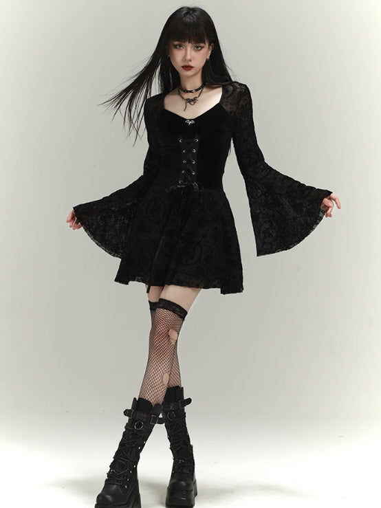 Gothic Lace Bell Sleeve Corset Dress