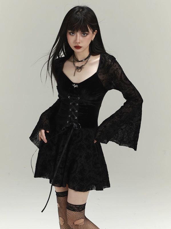 Gothic Lace Bell Sleeve Corset Dress