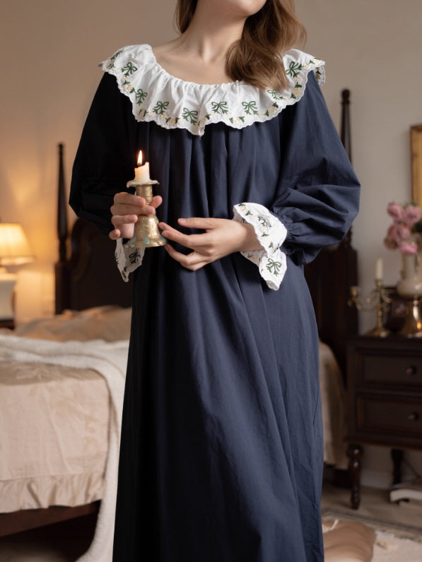 Emerald Ribbon Embroidery Nightgown