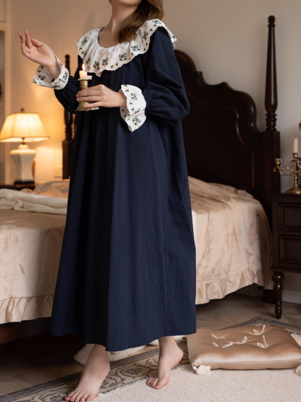 Emerald Ribbon Embroidery Nightgown