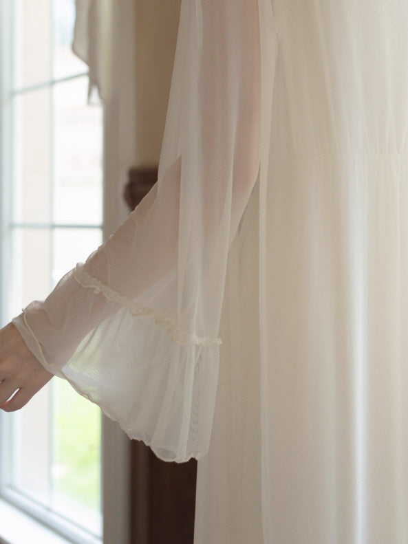 Dreamy Lace Drape Ivory Nightgown Set