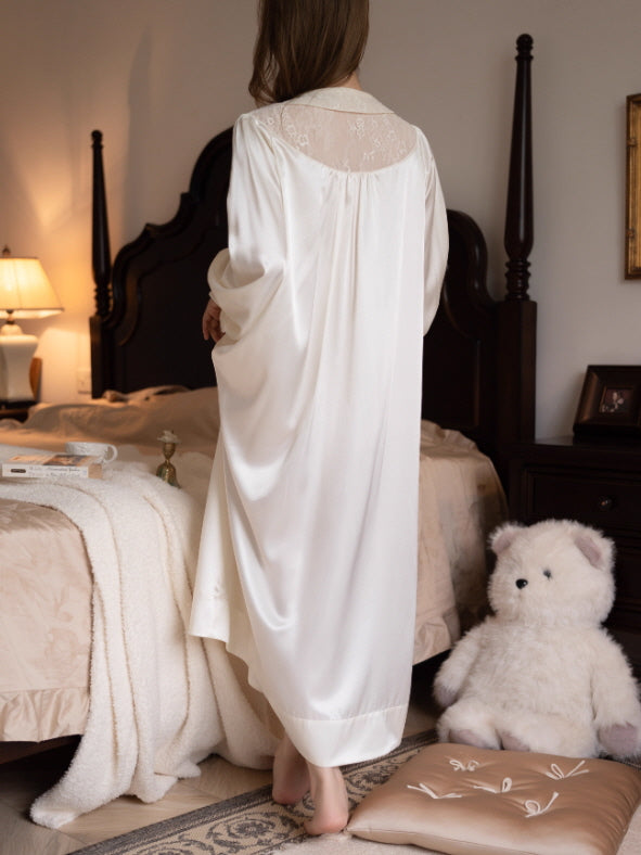 Lace Collar Ivory Satin Nightgown