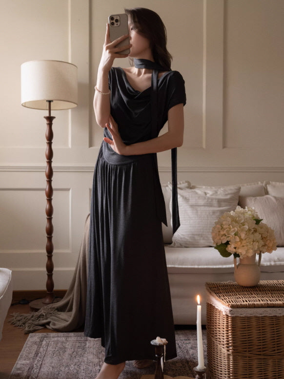 Midnight Charcoal Draped Lounge Dress