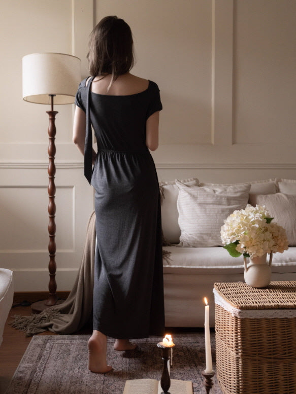Midnight Charcoal Draped Lounge Dress