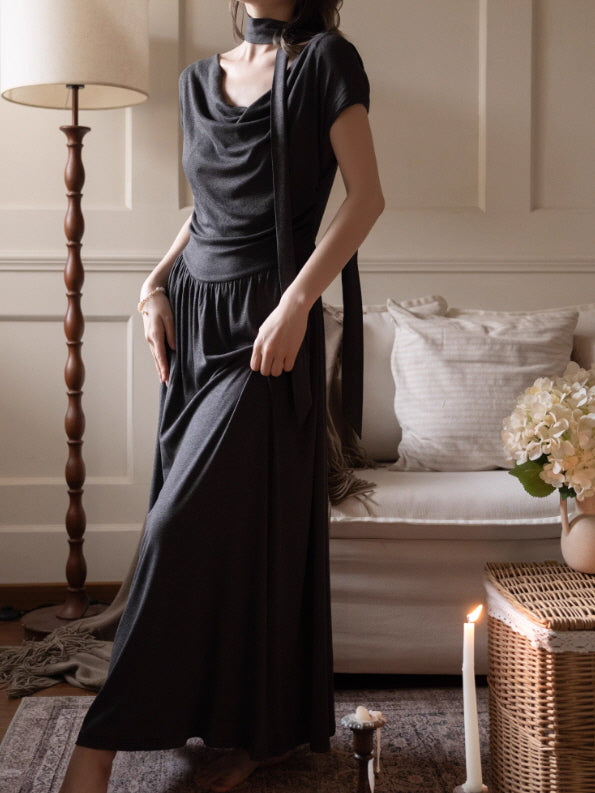 Midnight Charcoal Draped Lounge Dress