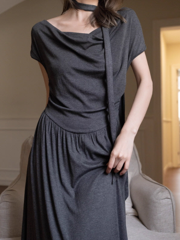 Midnight Charcoal Draped Lounge Dress