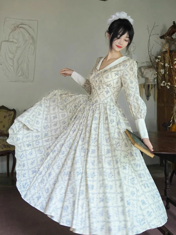 Blue Garden Cotton Vintage Dress