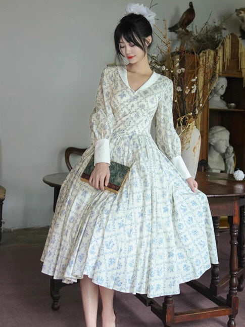 Blue Garden Cotton Vintage Dress