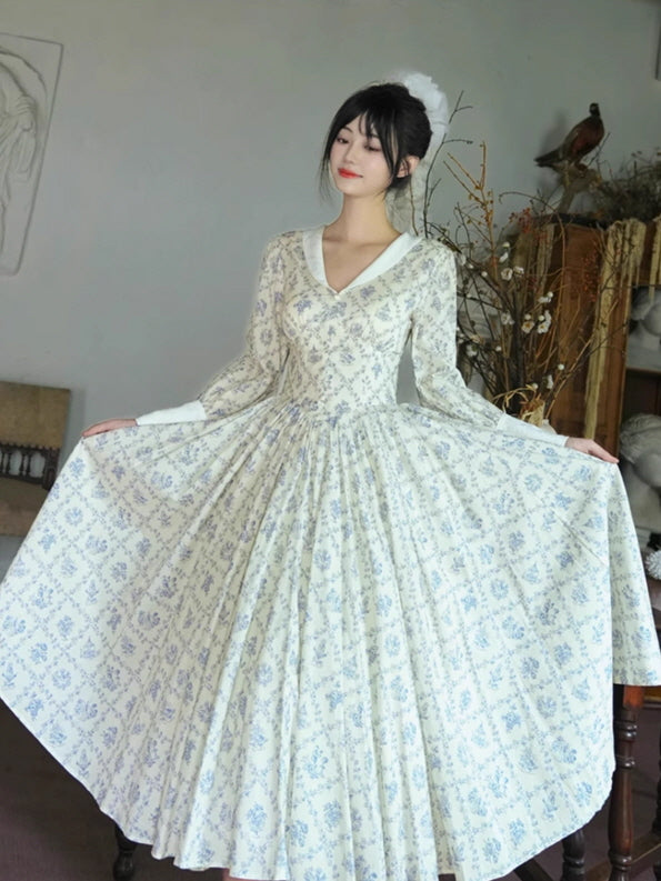 Blue Garden Cotton Vintage Dress