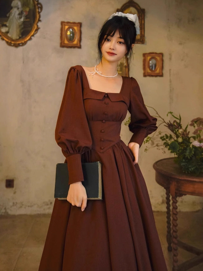 Chocolate Vintage Square-Neck Dress