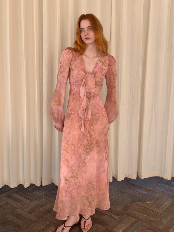Blush Rose Tie-Front Chiffon Dress