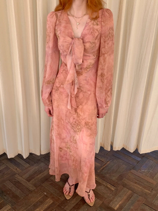 Blush Rose Tie-Front Chiffon Dress