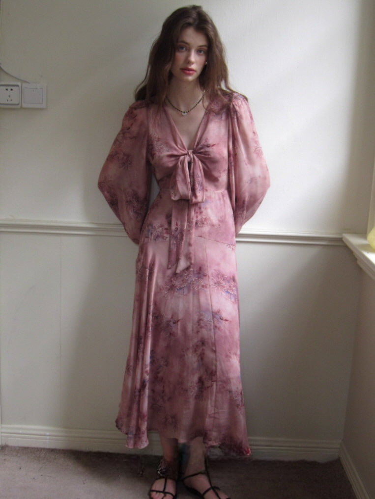 Dusty Mauve Ribbon Chiffon Dress