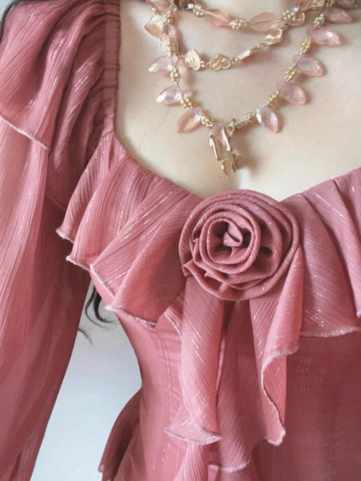 Rose Ruffle Vintage Dusty Pink Dress