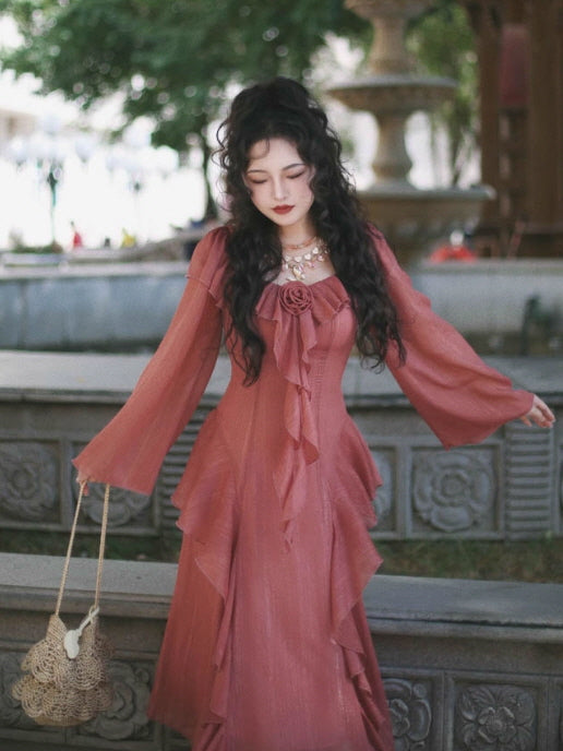 Rose Ruffle Vintage Dusty Pink Dress