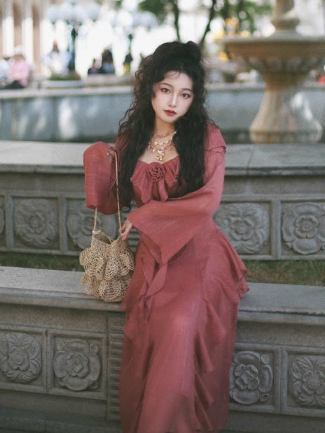 Rose Ruffle Vintage Dusty Pink Dress