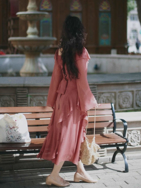 Rose Ruffle Vintage Dusty Pink Dress