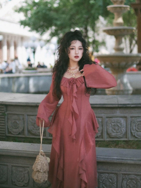 Rose Ruffle Vintage Dusty Pink Dress